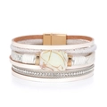 Multilayer leather bracelet with faux pearls, crystals, and gold magnetic clasp for women - Cream White (SZ00253-2)
