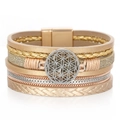 Multilayer bohemian leather wrap bracelet with sparkling texture and flower of life charm - Champagne Gold (SZ00259-3)
