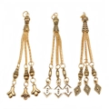 Three bronze alloy tassels for prayer beads featuring floral and geometric pendants - Petal Arrow and Rhombus Style (PX23)