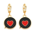 Minimalistische goldene Herzohrringe mit schwarzem Blasen-Design und rotem Herz für Damen - Schwarz