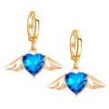 Goldene Herzohrringe mit Engelsflügeln und königsblauen Kristallen für Damen - Dunkelblau