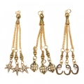 Three vintage gold alloy tassel charms with leaf and geometric dangles for prayer beads - Leaf Rhombus and Letter Style (PX10)