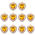 Lot de 10 pendentifs cœur dorés avec cristal jaune et strass blancs pour bijoux DIY - Jaune