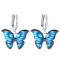 Boucles d'oreilles créoles argentées avec pendentifs papillon bleu et dégradé noir - Style Mixte Bleu Et Noir