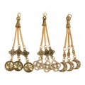 Detailed view of alloy Tughra coin, Celtic knot, and crescent moon tassel pendants - Coin Crescent and Celtic Knot Style (PX4)