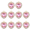 Lot de 10 pendentifs coeur DIY en alliage doré avec cristal rose et strass blancs - Rose