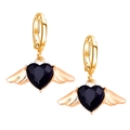 Goldene Herzflügel-Ohrringe mit schwarzem Edelstein und Engelsflügeln im minimalistischen Stil - Schwarz