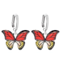 Créoles en argent avec pendentifs papillons aux dégradés de rouge et de jaune - Style Mixte Rouge Et Jaune