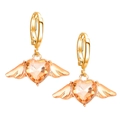 Goldene Engel Flügel Ohrringe mit champagnerfarbenem Herz Kristall und Reifen - Champagner