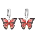 Boucles d'oreilles créoles papillon rouge vif avec ailes en émail tachetées - Style à Pois Rouges