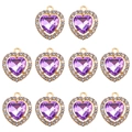 Lot de 10 pendentifs cœurs violets avec bordure en cristal et anneaux dorés pour DIY - Violet