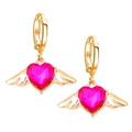 Goldene Herz-Ohrringe mit rosa Kristall und Flügeln, Modeschmuck für Damen - Fuchsia