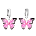 Élégantes boucles d'oreilles argentées avec papillons roses dégradés et fermoirs ronds - Style Dégradé Rose