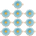 Set of ten light blue enamel daisy connectors with gold alloy borders for DIY jewelry making - Lake Blue