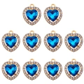 Lot de 10 breloques cœur dorées avec pierre bleu marine et bordure en cristal - Bleu Paon