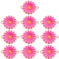 Detailed view of ten pink daisy enamel charms with dual hanging loops for DIY jewelry making - Rose Red