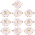 Set of 10 daisy flower connector charms with white enamel and golden alloy for DIY necklaces - White