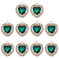 Lot de 10 pendentifs en forme de cœur en alliage doré avec cristal vert et strass brillants - Vert