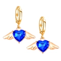 Goldene Herz-Engelsflügel-Ohrringe mit tiefblauen Kristallen und Klappbügeln - Saphirblau