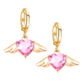 Goldene Herz-Flügel-Ohrringe mit rosa Kristall und Hebelverschluss für Damen - Rosa