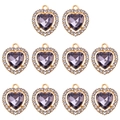Lot de 10 breloques coeur violettes avec bordure dorée pour la création de bijoux DIY - Gris