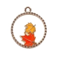 Detail of round alloy pendant with colorful maple leaf design and textured edge decoration - Maple Leaf