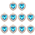 Lot de dix pendentifs cœur en acrylique bleu avec strass brillants pour bijoux DIY - Bleu lac