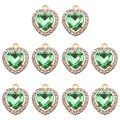 Lot de 10 pendentifs cœur vert émeraude plaqués or avec strass pour création de bijoux - Vert Herbe
