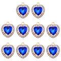 Lot de 10 pendentifs coeur en alliage doré avec cristaux bleu foncé et strass - Bleu saphir