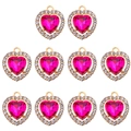 Lot de 10 pendentifs coeur acrylique rose avec base dorée et strass pour création de bijoux DIY - Rose rouge
