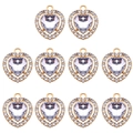 Lot de 10 pendentifs cœur dorés avec pierres claires et bordure diamantée pour bijoux DIY - Blanc