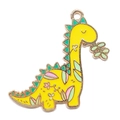 Detailansicht eines gelben Dinosaurier-Anhängers mit Emaille und Blumenmuster - Gelb