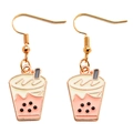 Boucles d'oreilles créatives bubble tea avec thé au lait rose et crème pour femmes - Thé au lait
