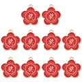 Set of 10 red and gold flower pendants with prize character for DIY jewelry making - Little Red Flower