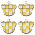 Yellow and white checkerboard bear pendant charms with gold finish for jewelry DIY - Yellow Bear