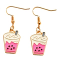 Boucles d'oreilles créatives bubble tea rose avec crochets dorés pour femmes - Rose rouge