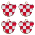 Set of four red and white checkered enamel bear pendants for DIY jewelry making - Red Bear