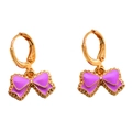 Orecchini a cerchio dorati con ciondolo a fiocco in smalto viola dal design elegante - Viola