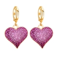 Elegante goldene Creolen mit glitzernden lila Herzanhängern für Damen im Design - Lila