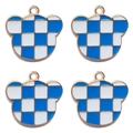 Blue and white checkerboard bear head pendants with gold plating for DIY jewelry - Blue Bear