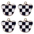 Golden bear pendants with black and white checkerboard enamel pattern for DIY jewelry - Black Bear