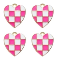 Pink and white checkered heart pendant charm with gold finish for jewelry making - Pink Heart
