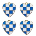 Blue and white checkerboard heart charm pendants with gold plating for jewelry making - Blue Heart