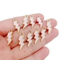 Pink enamel lightning bolt pendants with gold-plated edges for DIY jewelry making - Pink