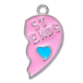 Detail of pink and blue enamel heart pendant with Best Friends lettering in silver alloy - Pink and Silver