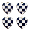 Set of four black and white checkered heart charms with gold finish for DIY jewelry - Black Heart