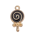 Detail view of lollipop alloy pendant with black enamel spiral and golden frame - Black