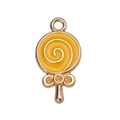 Golden alloy lollipop pendant with yellow enamel spiral pattern and bow detail - Yellow