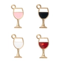 Set van vier gekleurde emaille wijnglas hangers met gouden frame voor DIY-sieraden - Kleurrijk
