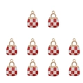 Set of 10 red and white checkered handbag charms with crystal accents for DIY jewelry - Red Bag